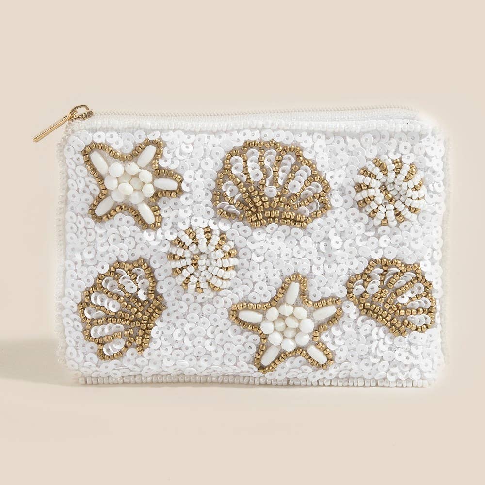 Starfish & Sea Life Seed Beaded Coin Purse