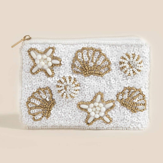 Starfish & Sea Life Seed Beaded Coin Purse