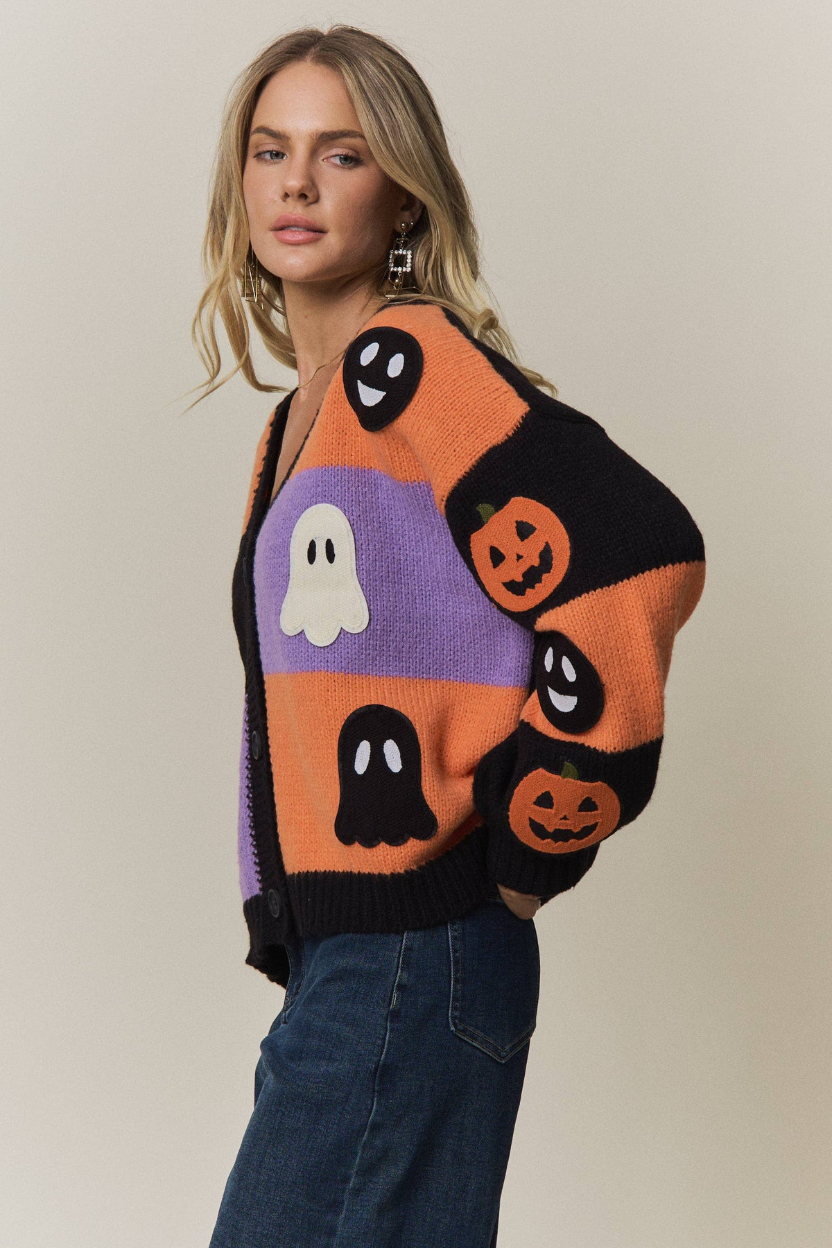 Soft Pumpkin Ghost Festive Cardigan