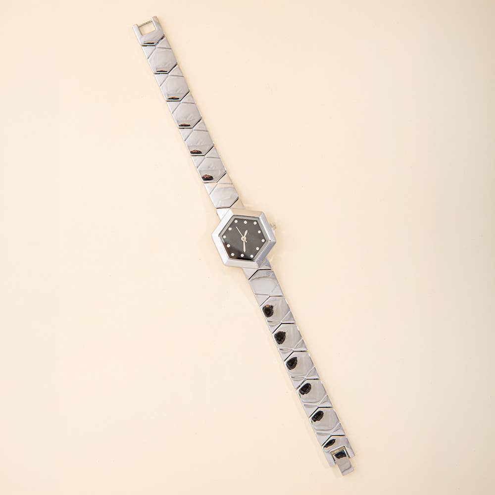 Hexagon Face Chevron Link Bracelet Watch