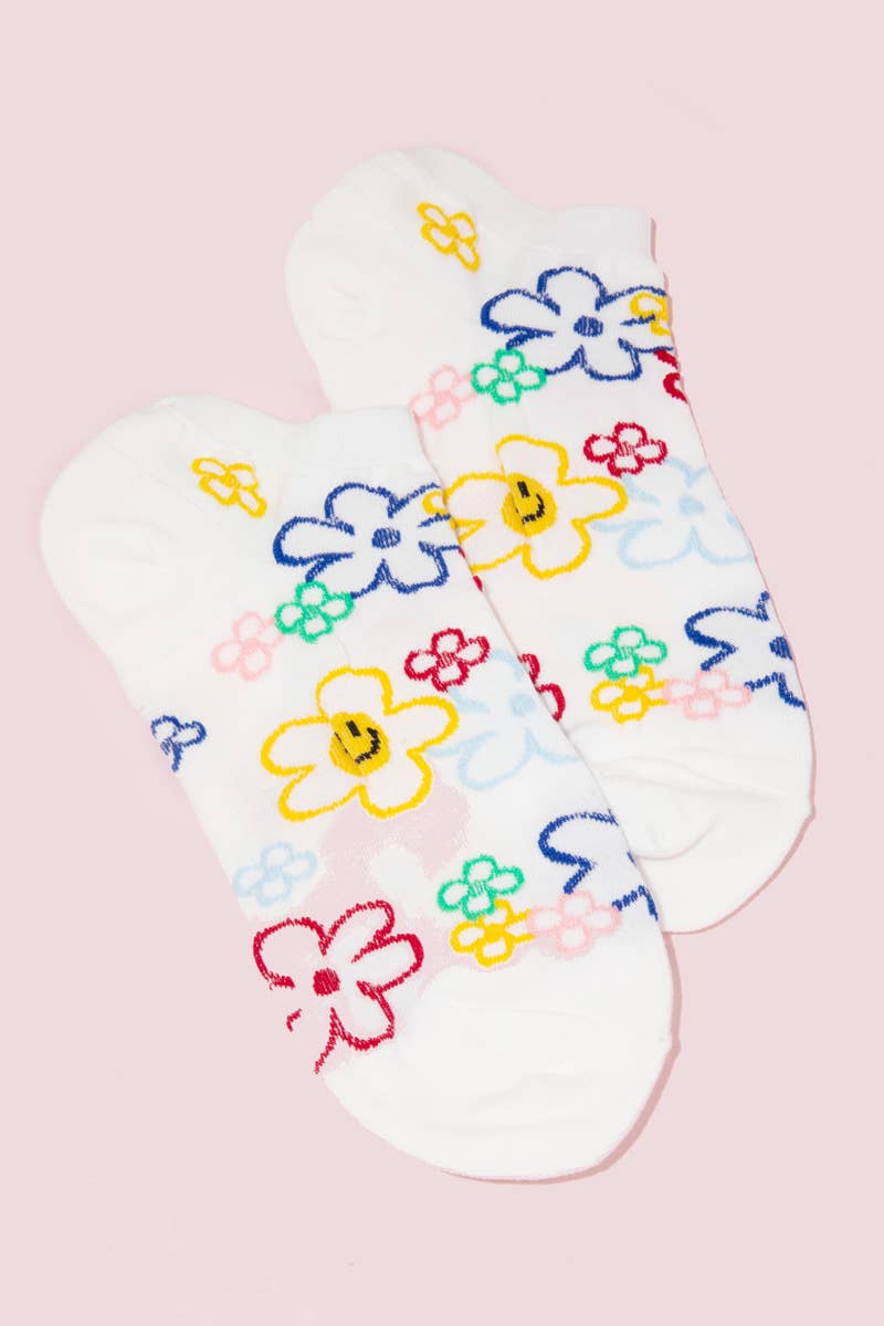 Low Rise Flower Smiley Face Socks
