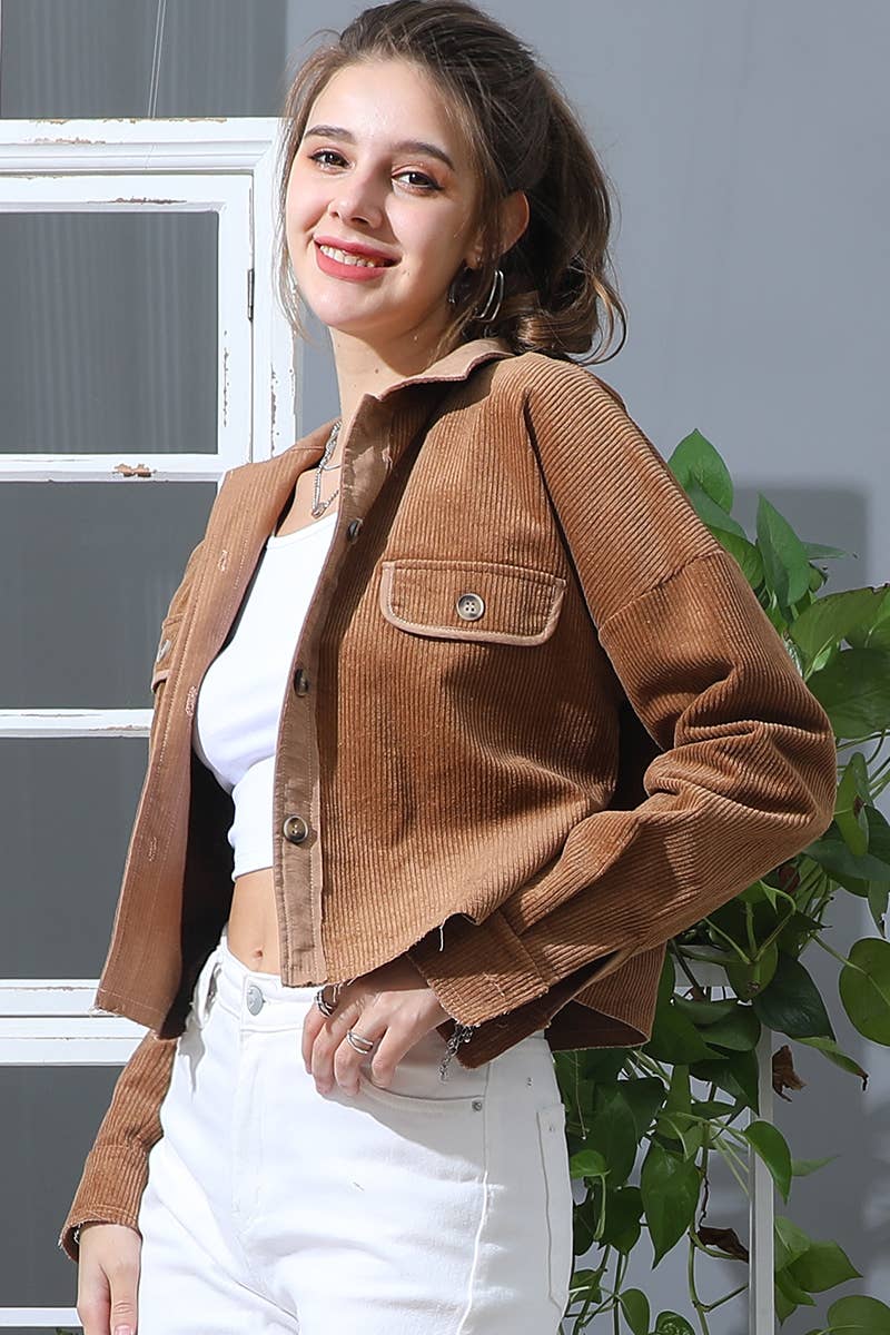 Cropped Corduroy Front Pockets Jacket