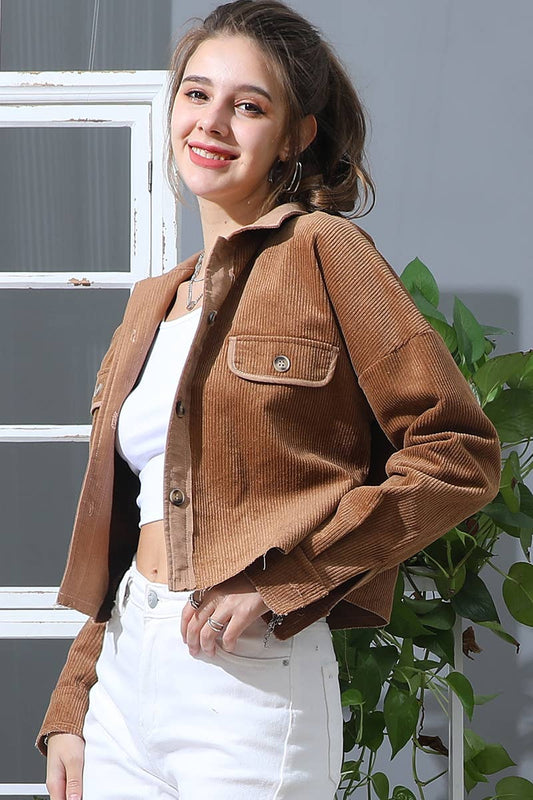 Cropped Corduroy Front Pockets Jacket