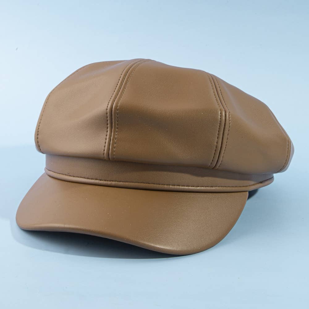 Vegan Leather Newsboy Cabbie Hat