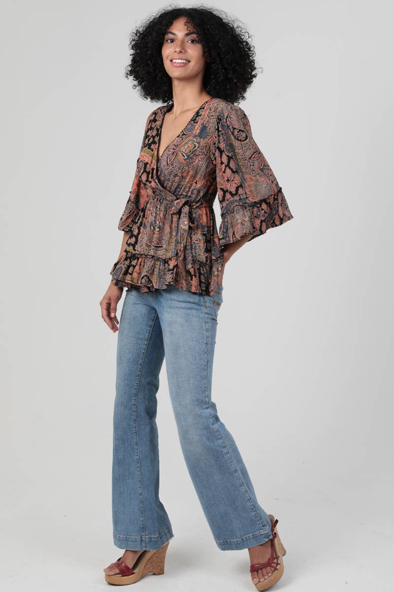 Boho Path Printed Wrap Top