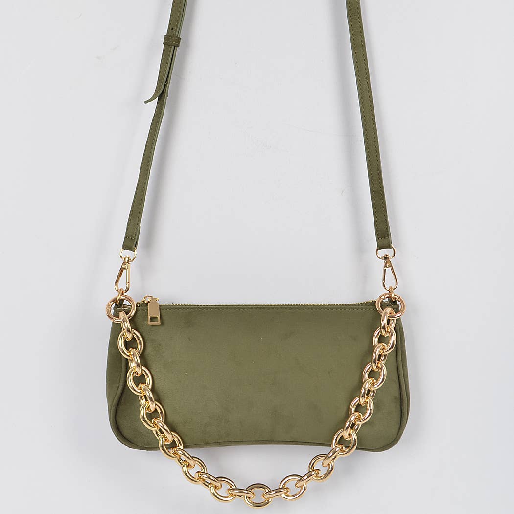 Micro Suede Chain Handle Clutch