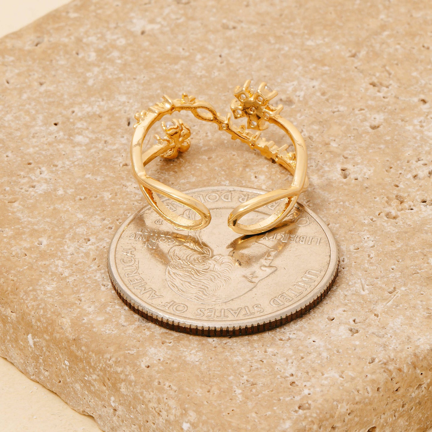 Layered Double Cz Flower Open Band Ring