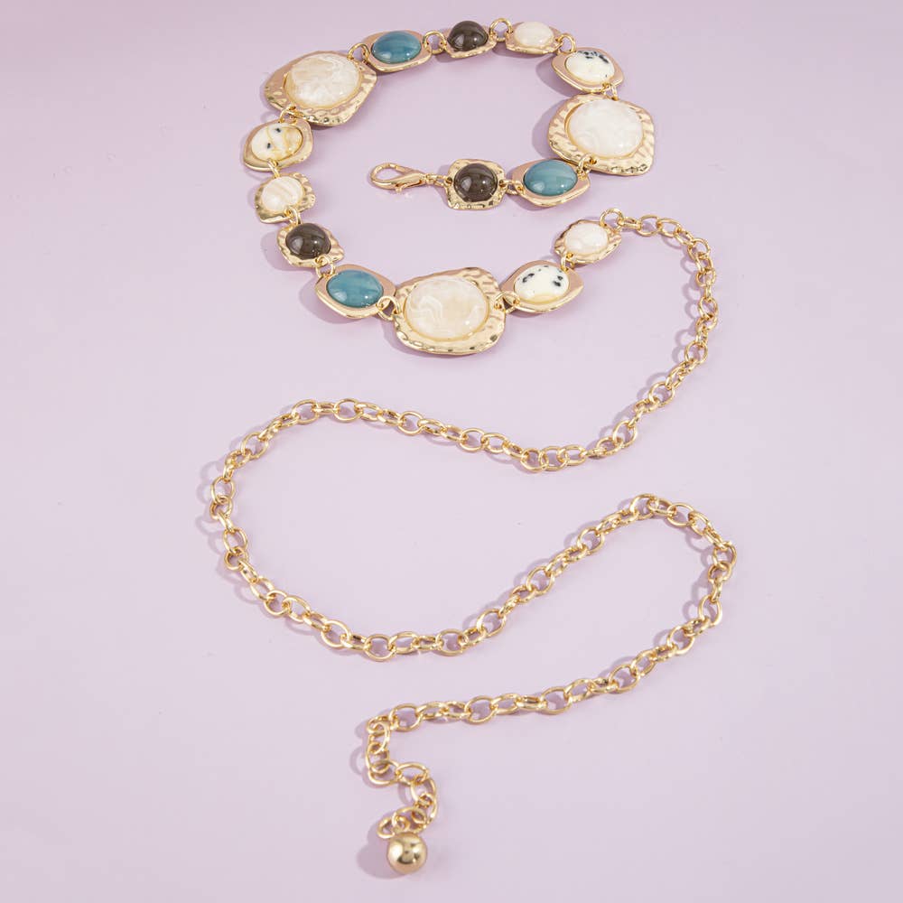 Oval Cabochon Hammered Chain Belt