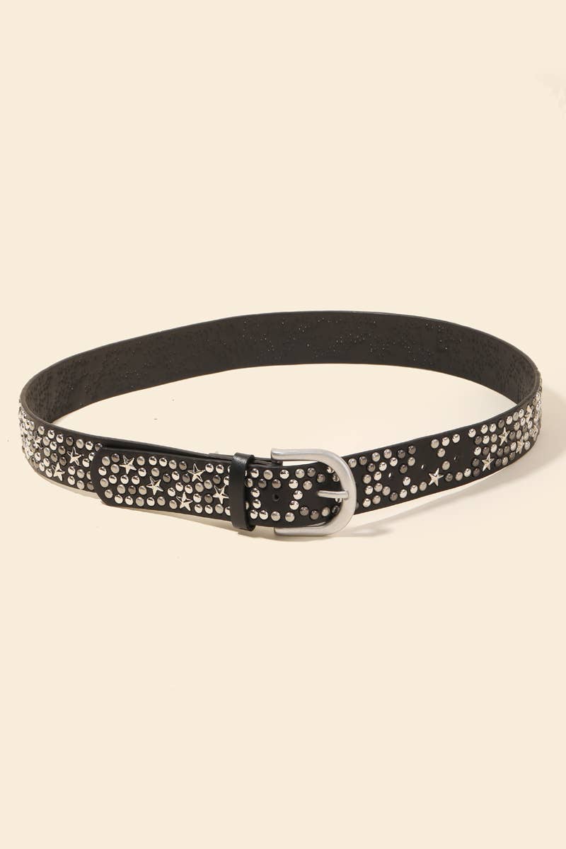 Metallic Stars And Stud Faux Leather Belt