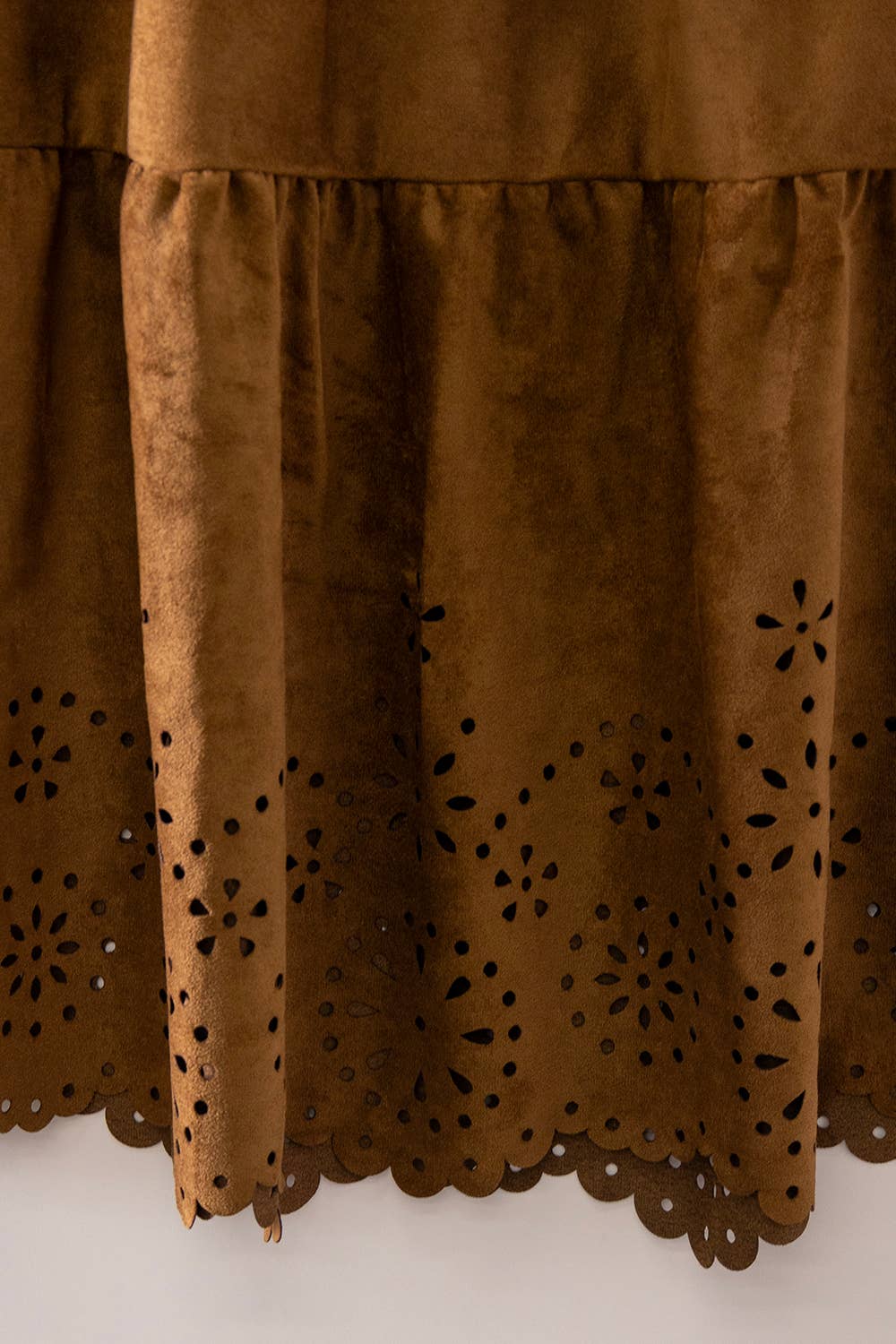 Faux Suede Tiered Midi Skirt