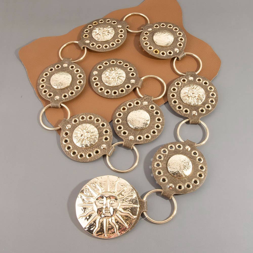Gold Sun Concho Ring Chain Belt