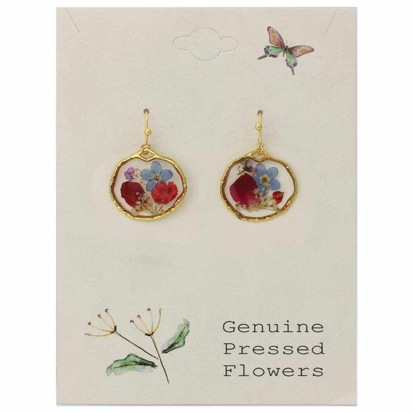 Cottage Floral Blue Red Dried Flower Earrings