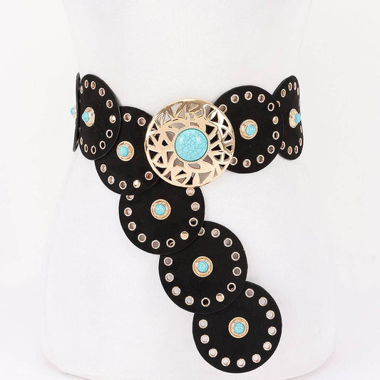 Faux Suede Turq Stone Disc Belt
