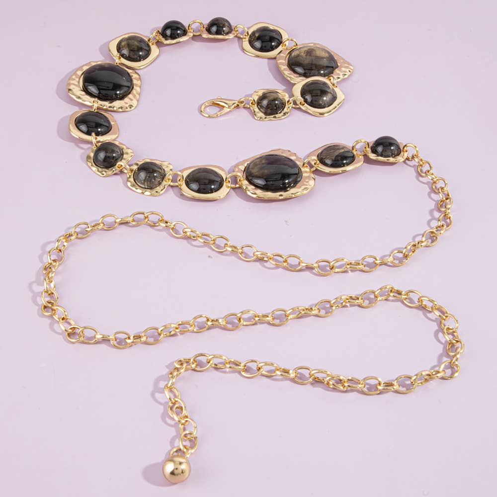 Oval Cabochon Hammered Chain Belt