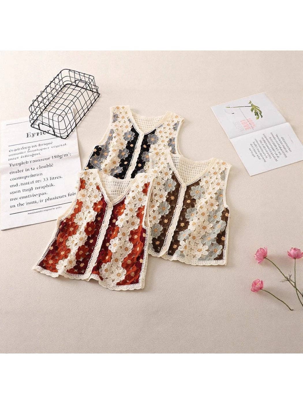 Fall Floral Button Front Vest
