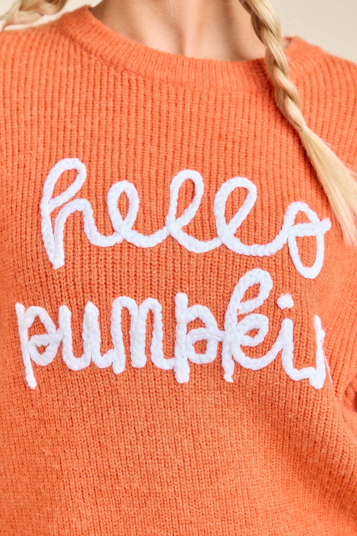 Hello Pumpkin Embroidered Knit Sweater
