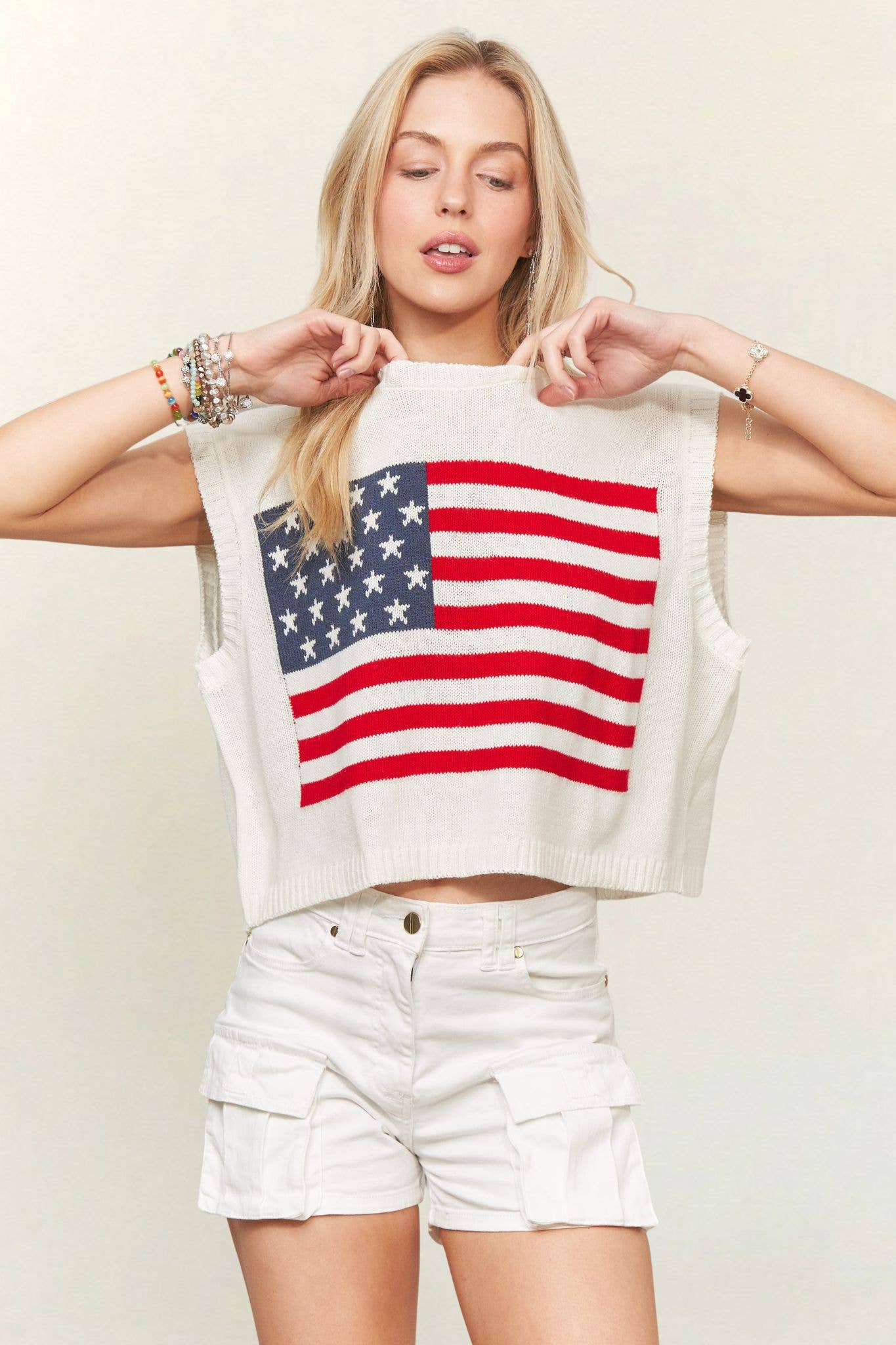 American Flag Knit Sweater Top