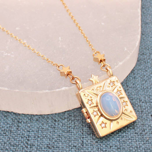 Celestial Memories Gold Opal Locket Necklace