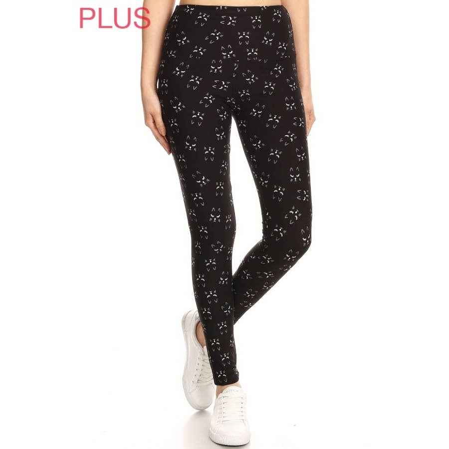 Plus Size 5" Kitty Face Leggings