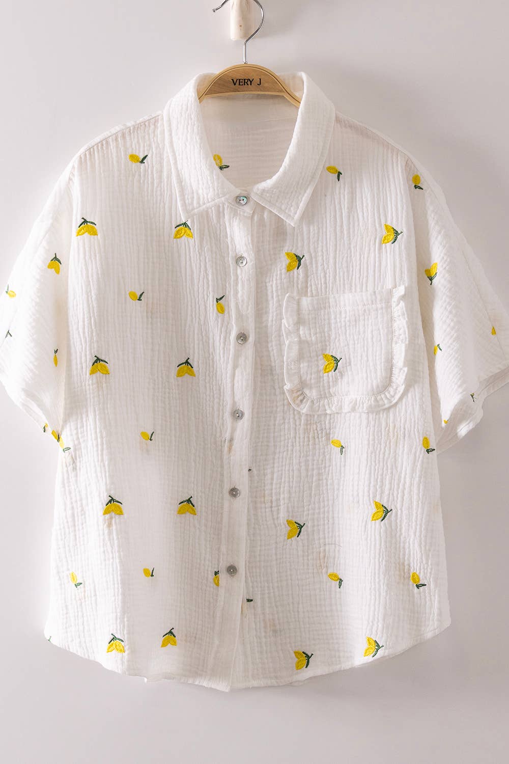 Embroidered Lemon Gauze Top