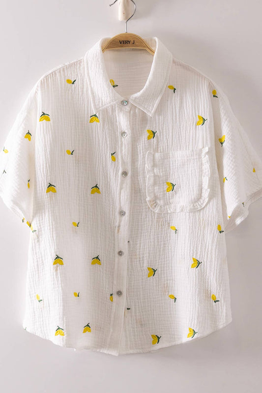 Embroidered Lemon Gauze Top