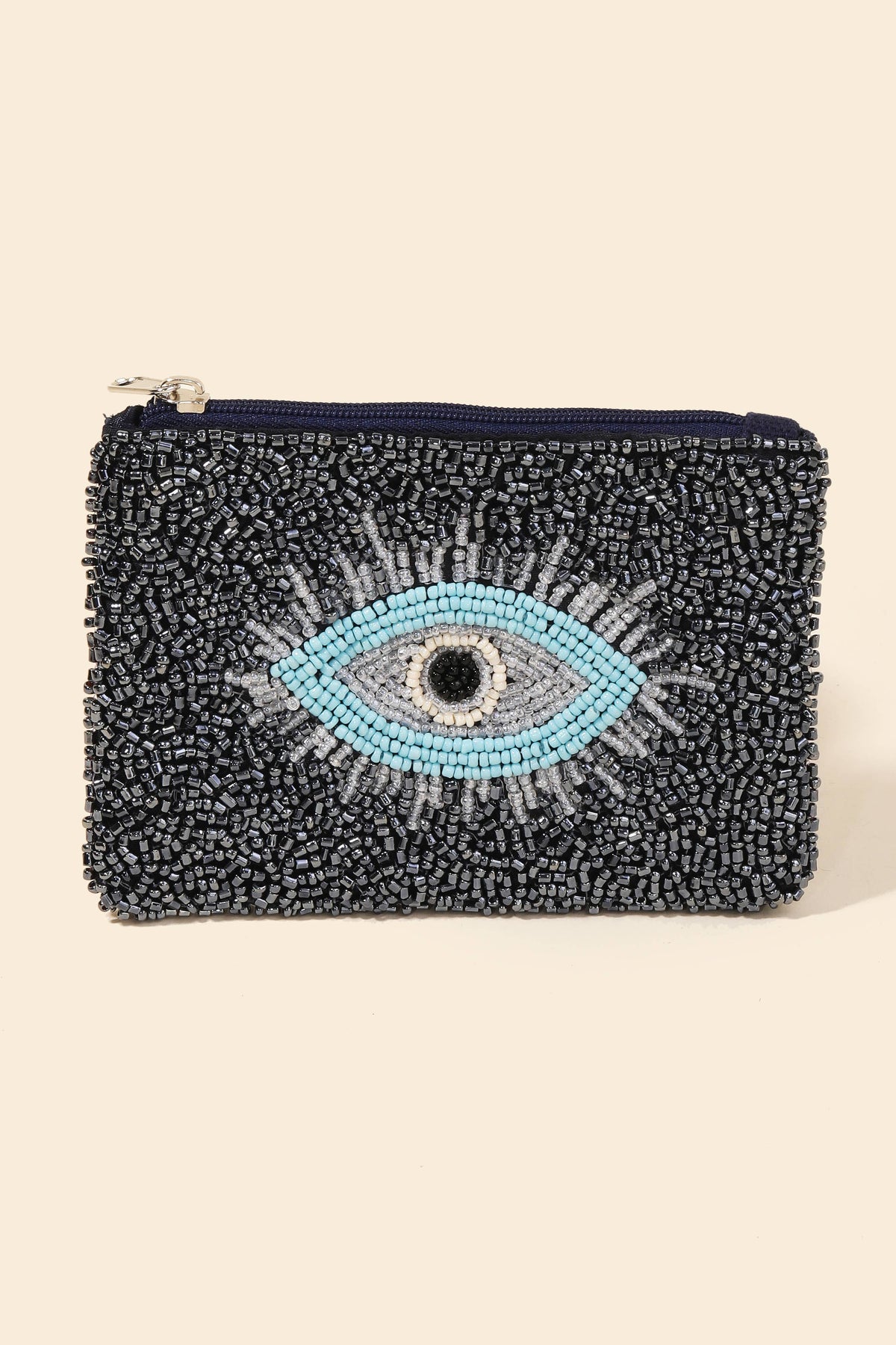 Blue Seed Beaded Evil Eye Coin Purse