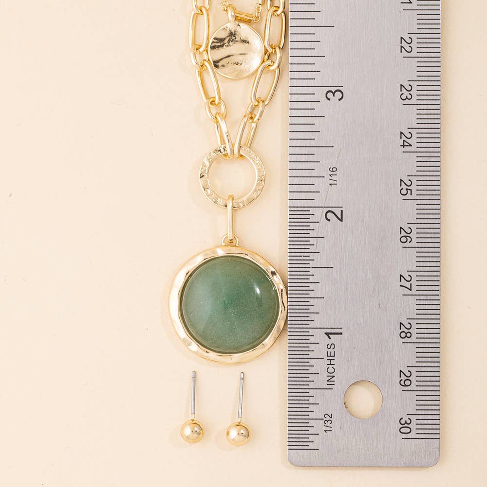 Double Layer Necklace W/ Stone Pendant