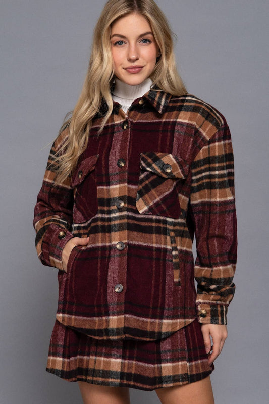 Wool Blend Plaid Button Down Shacket
