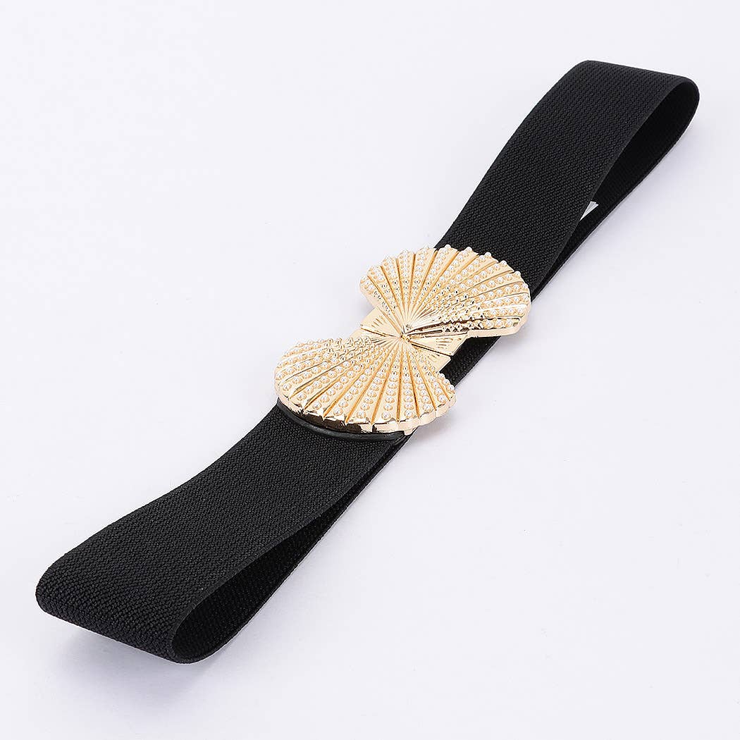 Double Metal Shell Buckle Stretch Belt