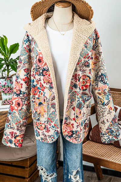 Vintage Paisley Floral Sherpa Hooded Jacket