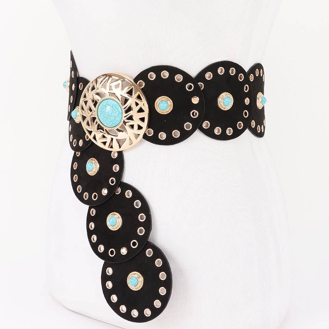 Faux Suede Turq Stone Disc Belt