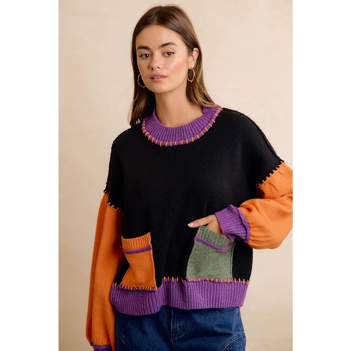 Halloween Stitch Patchwork Sweater