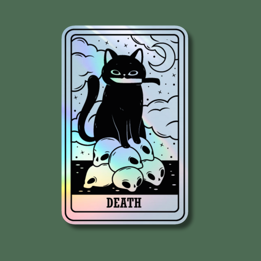 Holographic Sticker- Death Cat Tarot Card