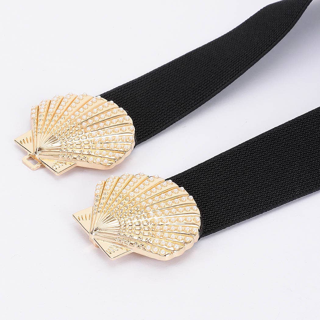 Double Metal Shell Buckle Stretch Belt