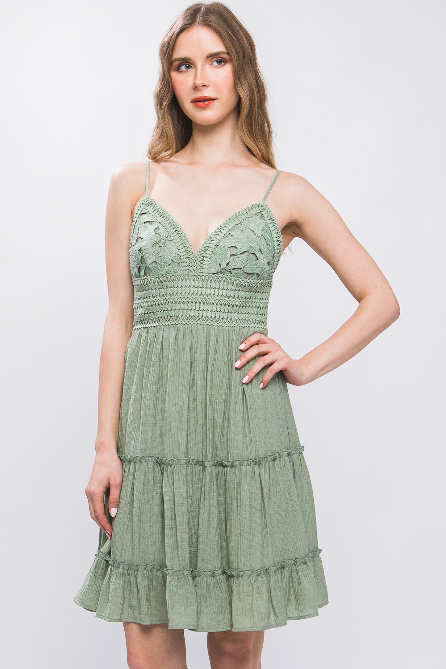 Lace Paneled Tie Back Midi Dress