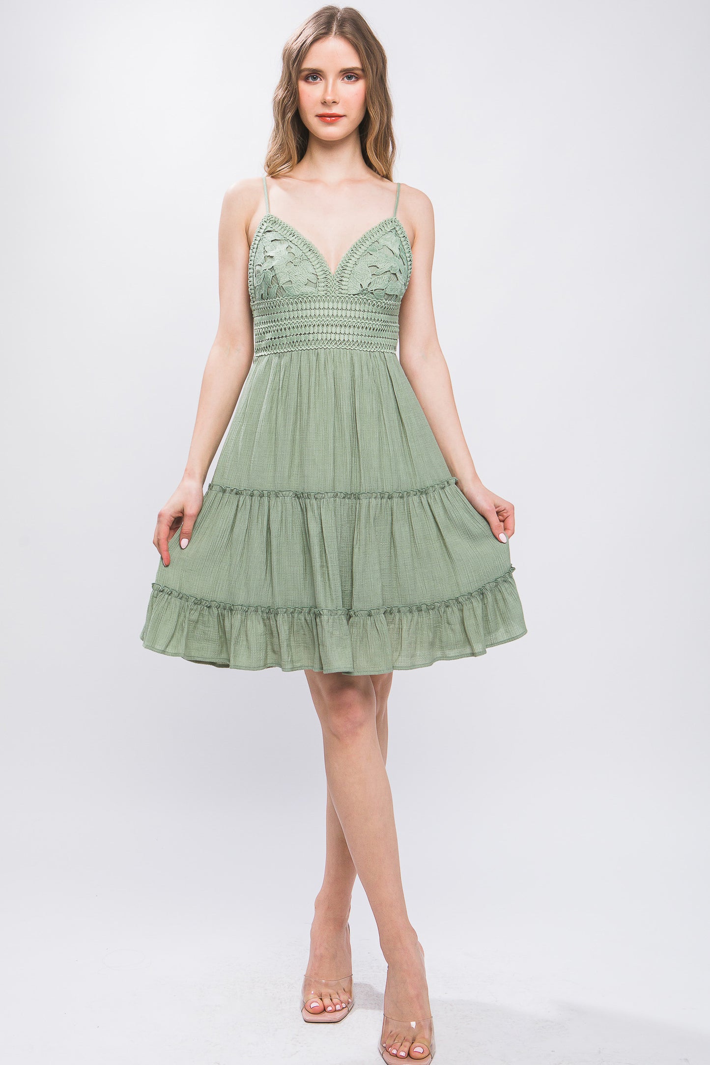 Lace Paneled Tie Back Midi Dress