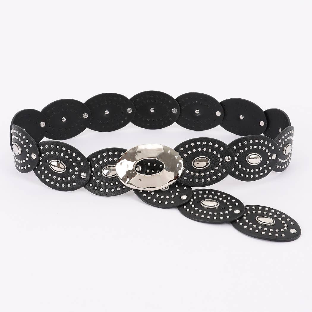 Edgy Oval Buckle Studded Belt