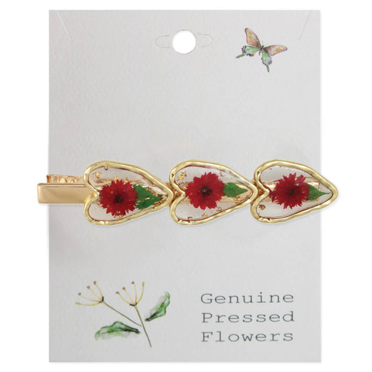 Cottage Classic Red Dried Flower Heart Bar Hairclip