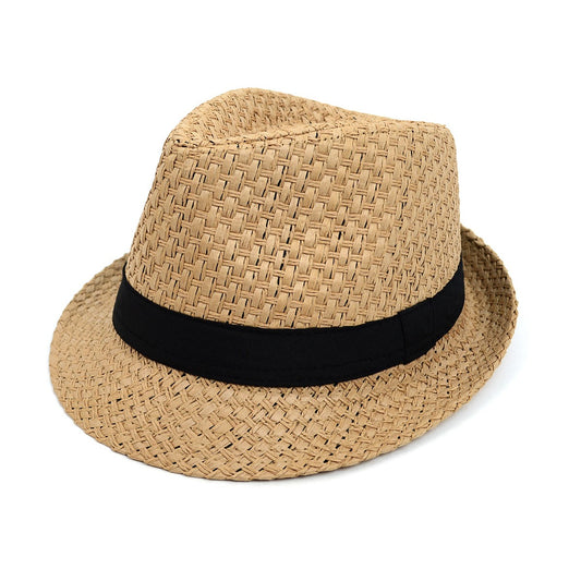 Woven Fedora Hat With Black Band
