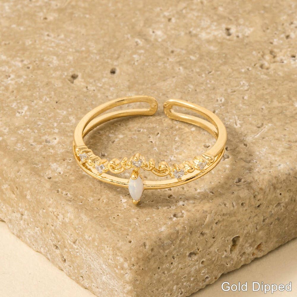 Double Band Opal Rhinestone Adjustable Ring
