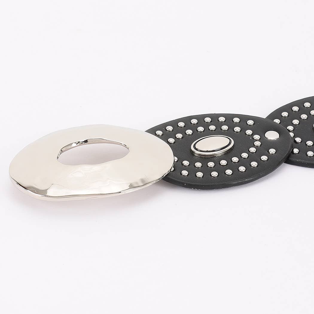 Edgy Oval Buckle Studded Belt