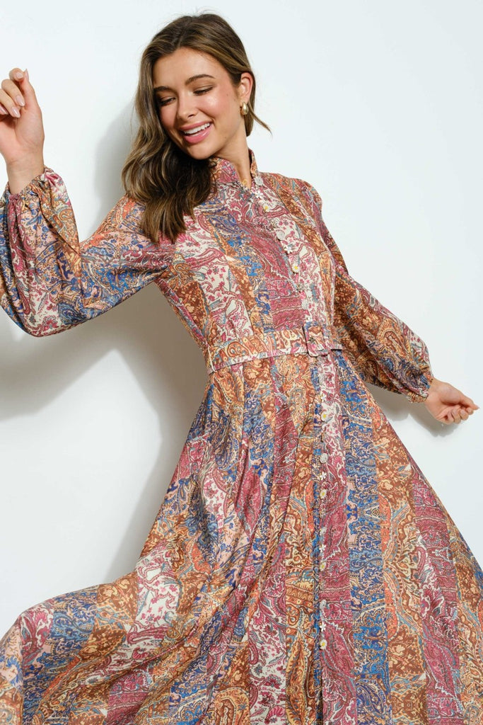 Paisley Print Floral Button Dress