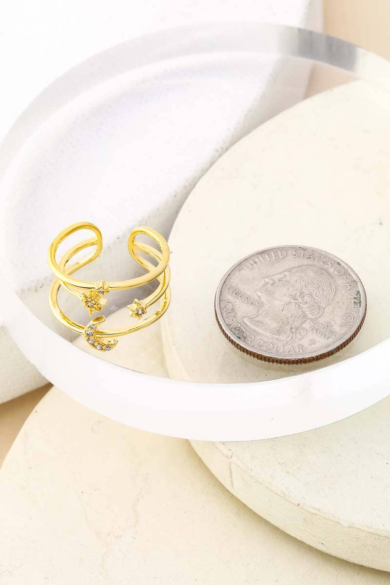 3 Line Star Moon Ring