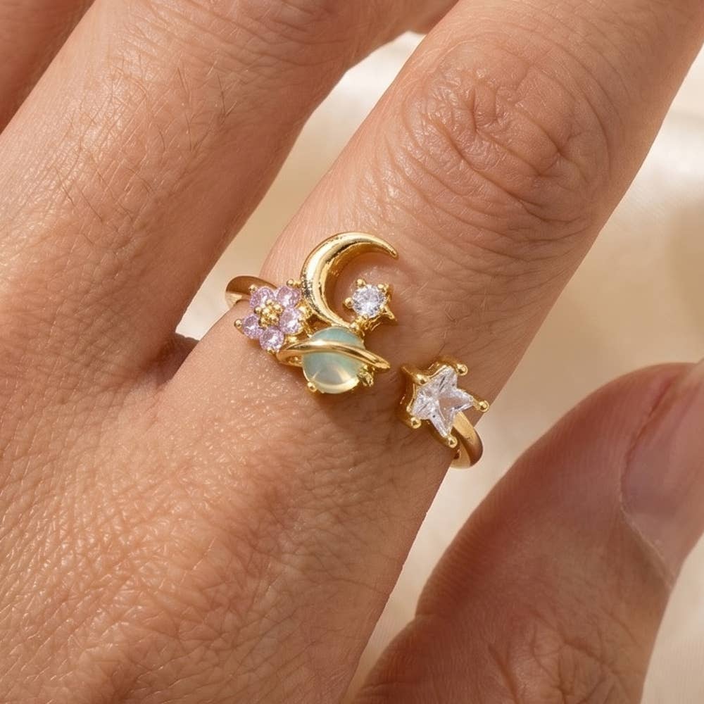 Gold Dipped Cz Celestial Open Ring
