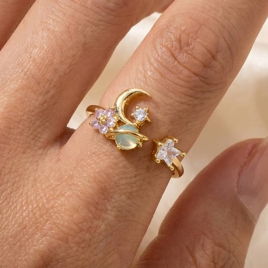 Gold Dipped Cz Celestial Open Ring
