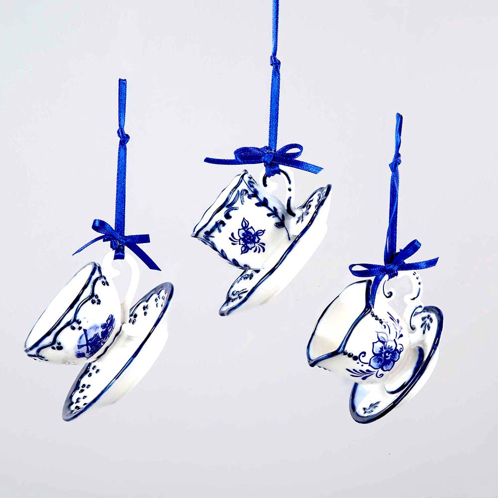 Blue Porcelain Cup & Saucer Ornament