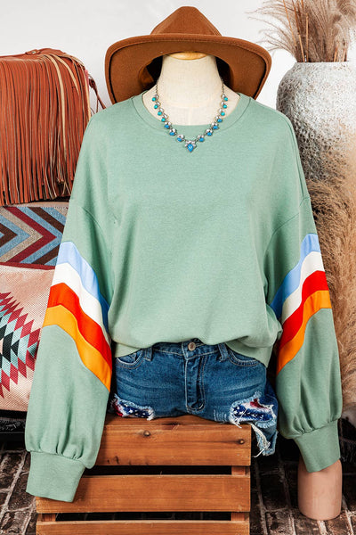 Rainbow Striped Sleeve Sweatshirt