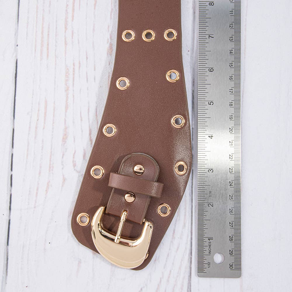 Wide Double Row Grommet Vegan Leather Belt