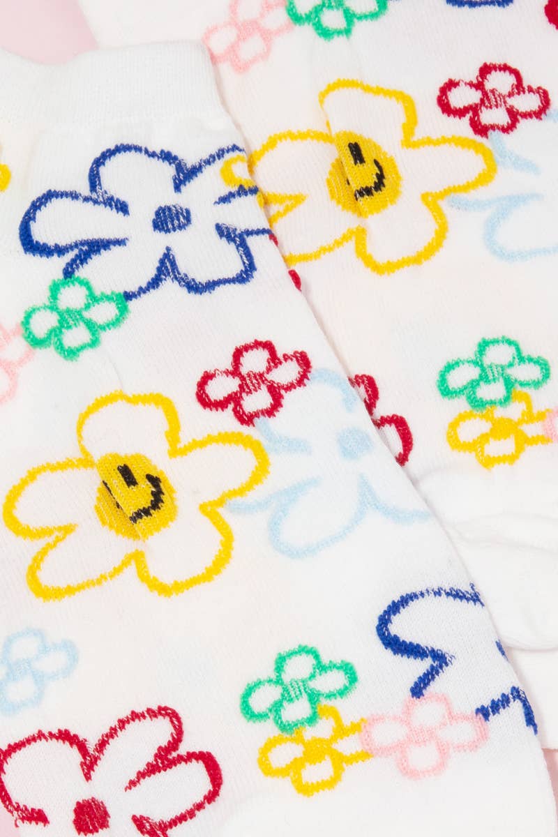 Low Rise Flower Smiley Face Socks