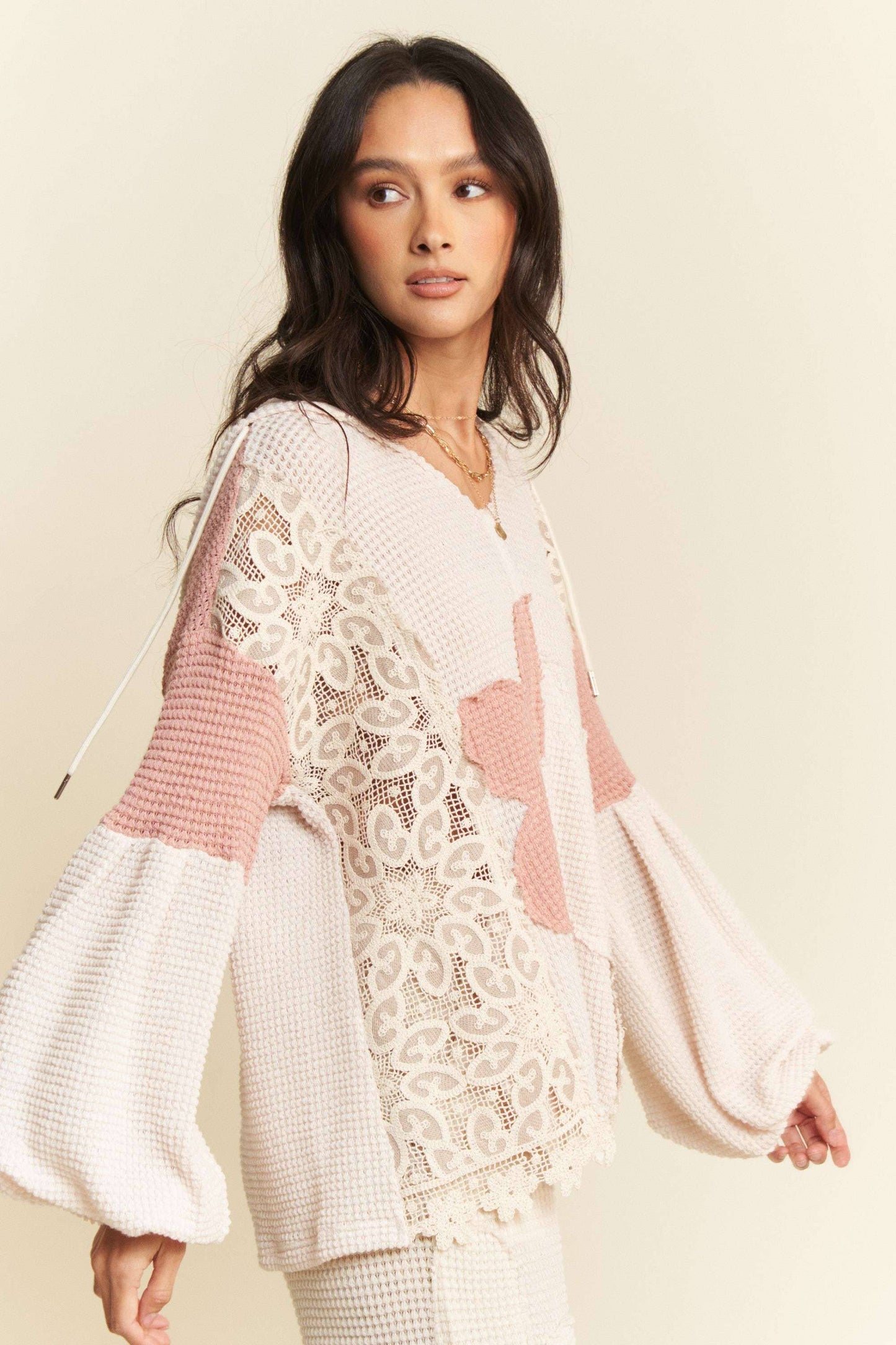 Floral Patch Waffle Knit Hoodie